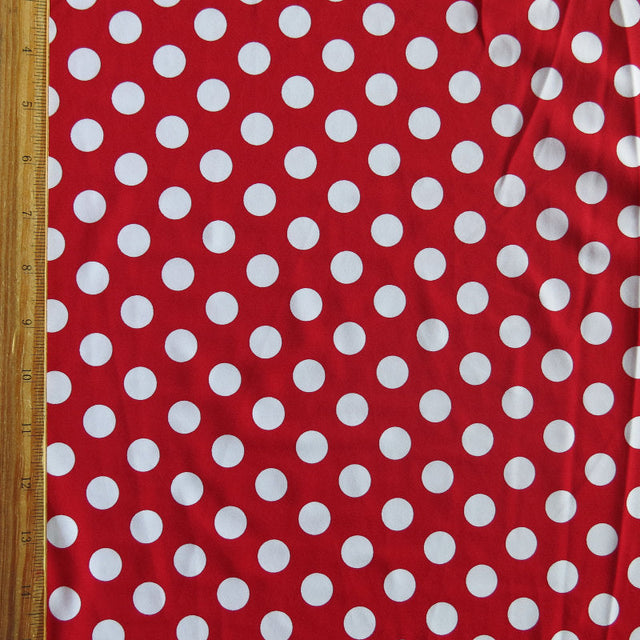 Swim Knit Nylon Spandex White Dime Polka Dots Red
