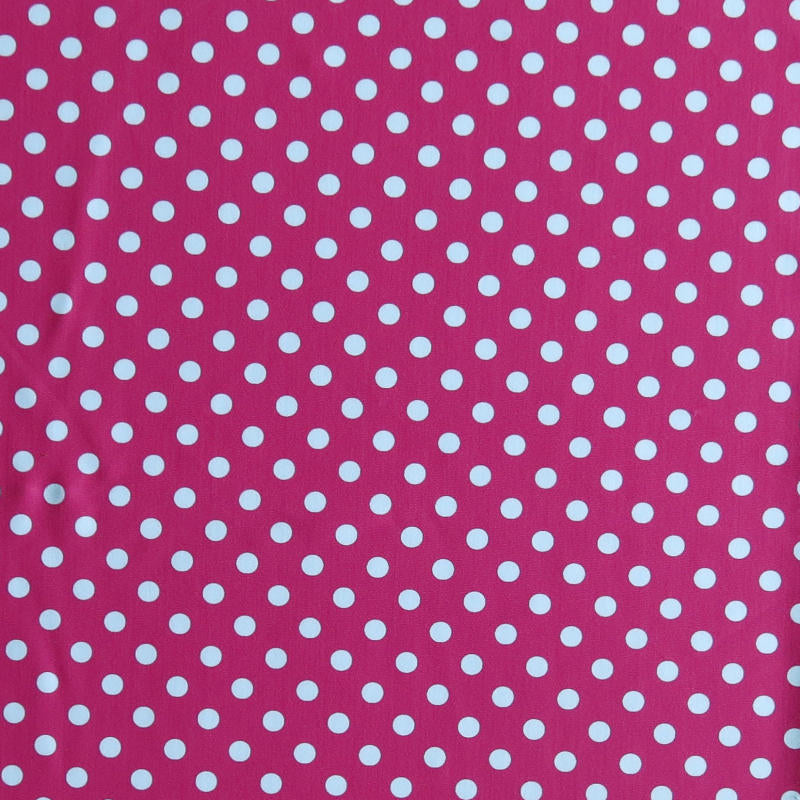 Poly Spandex Swimsuit Fabric White Eraser Polka Dots on Carmine Rose