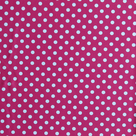 Poly Spandex Swimsuit Fabric White Eraser Polka Dots on Carmine Rose