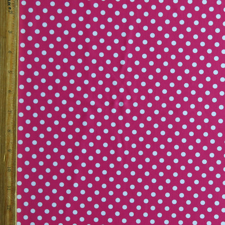 Poly Spandex Swimsuit Fabric White Eraser Polka Dots on Carmine Rose