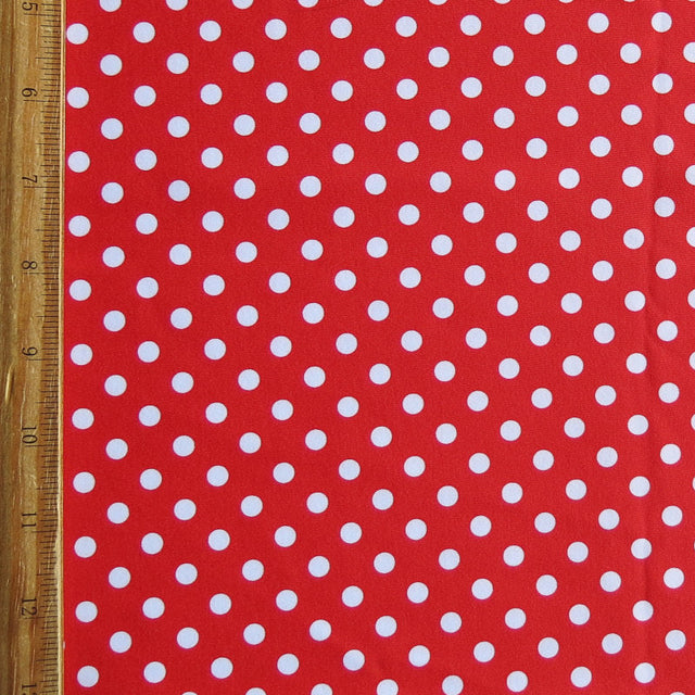 Swim Knit Nylon Spandex White Eraser Polka Dots on Ladybug