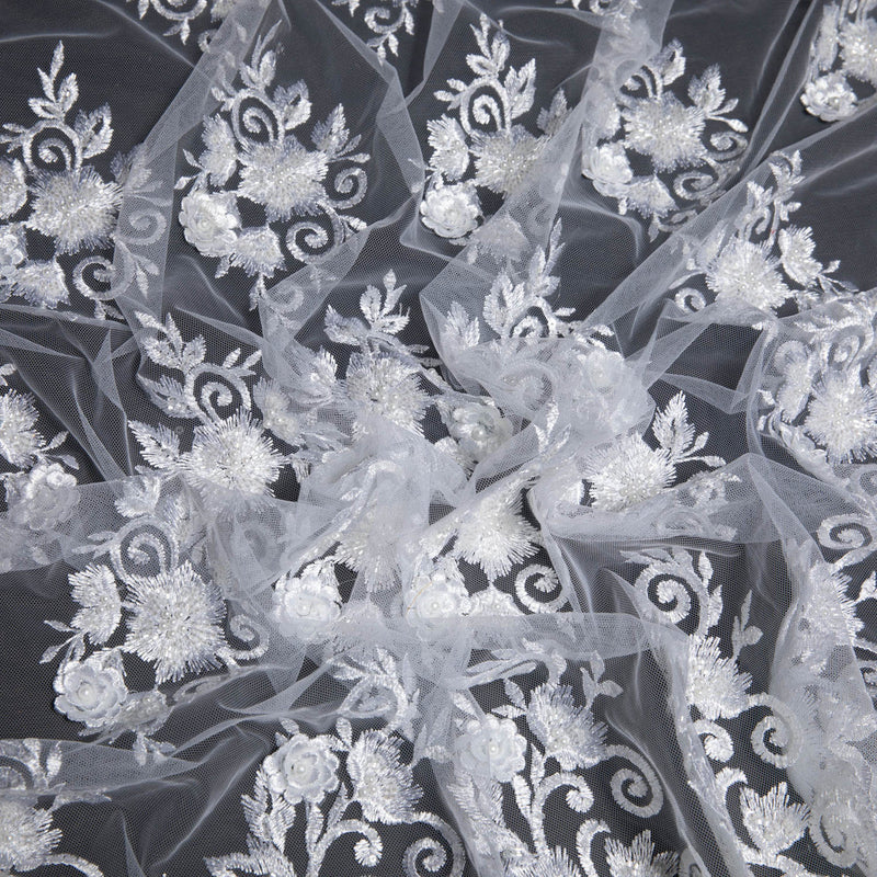 1 Yard Embroidered Tulle Lace Fabric with Intricate Pattern, 52" Wide