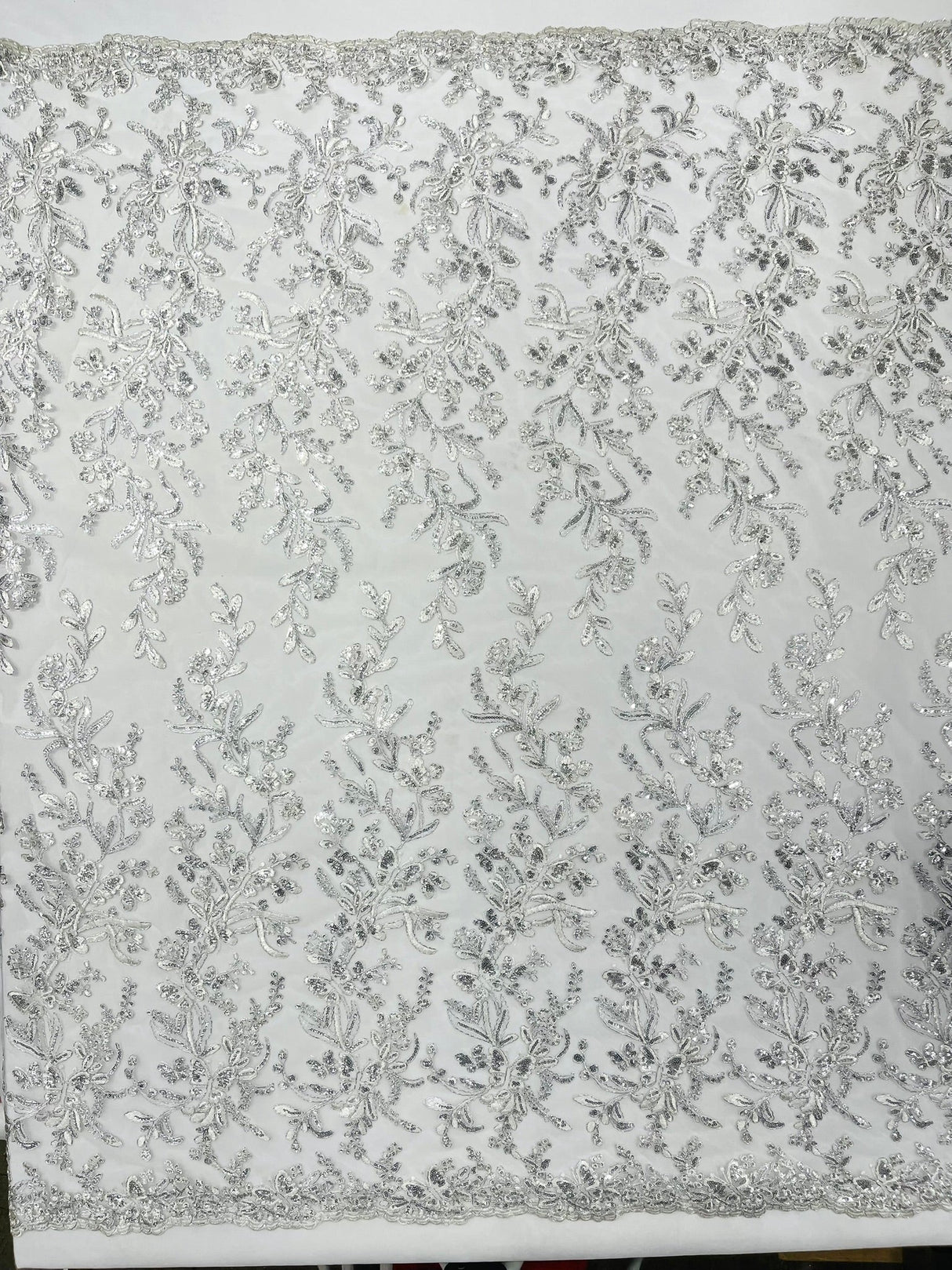 Butterfly Corded Lace Fabric - Butterfly Embroidery, Metallic Sequins, 54" Width (1 Yard)