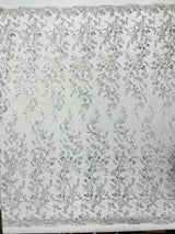 Butterfly Corded Lace Fabric - Butterfly Embroidery, Metallic Sequins, 54" Width (1 Yard)