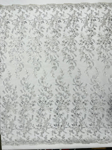 Butterfly Corded Lace Fabric - Butterfly Embroidery, Metallic Sequins, 54" Width (1 Yard)