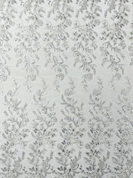 Butterfly Corded Lace Fabric - Butterfly Embroidery, Metallic Sequins, 54" Width (1 Yard)