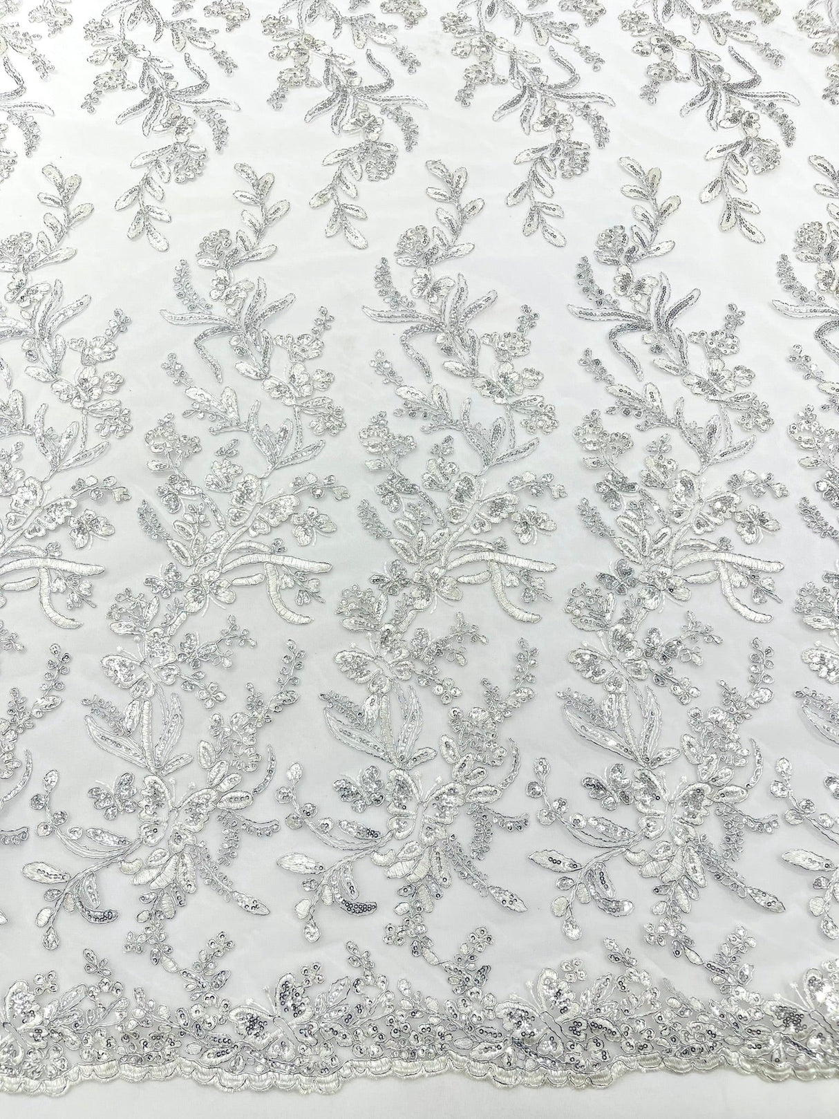 Butterfly Corded Lace Fabric - Butterfly Embroidery, Metallic Sequins, 54" Width (1 Yard)
