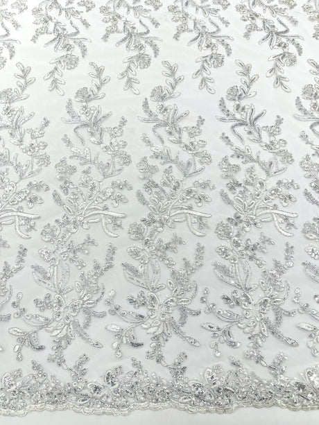 Butterfly Corded Lace Fabric - Butterfly Embroidery, Metallic Sequins, 54" Width (1 Yard)