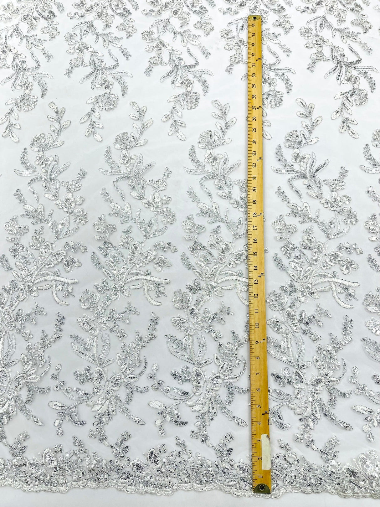 Butterfly Corded Lace Fabric - Butterfly Embroidery, Metallic Sequins, 54" Width (1 Yard)