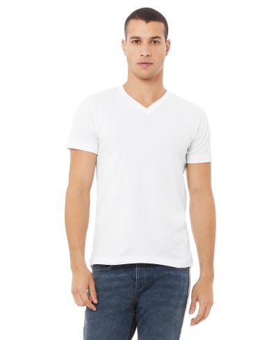 Bella Canvas 3005 Cotton Fabric - White V-Neck Short Sleeve, Unisex Jersey T-Shirt (1 Piece)