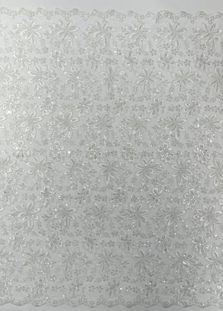 Metallic Floral Lace Design Embroidered Polyester Fabric - Floral Lace, 54" Width (1 Yard)