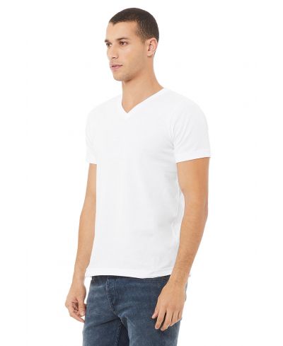 Bella Canvas 3005 Cotton Fabric - White V-Neck Short Sleeve, Unisex Jersey T-Shirt (1 Piece)