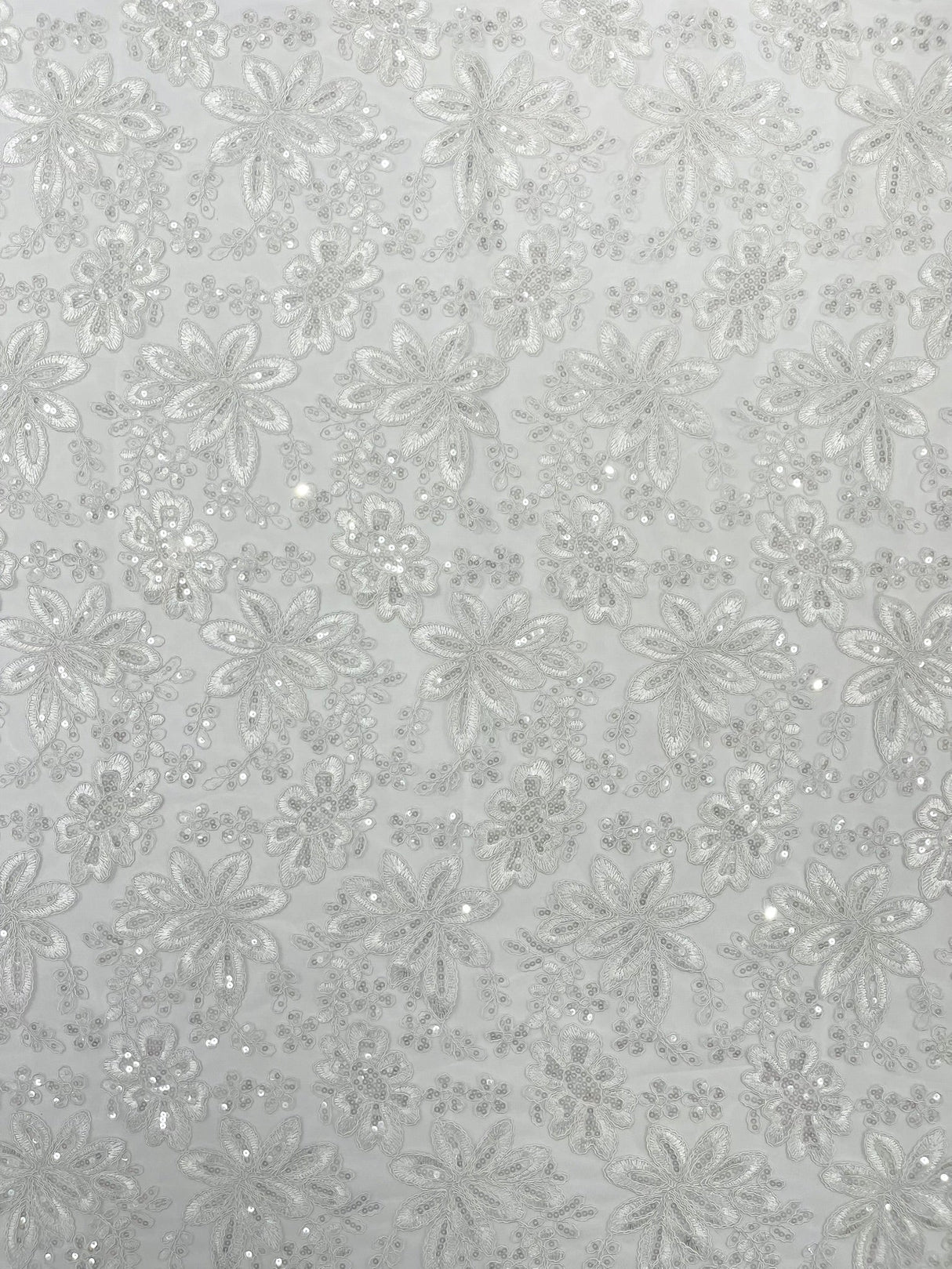 Metallic Floral Lace Design Embroidered Polyester Fabric - Floral Lace, 54" Width (1 Yard)