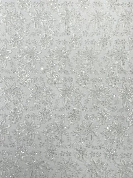 Metallic Floral Lace Design Embroidered Polyester Fabric - Floral Lace, 54" Width (1 Yard)