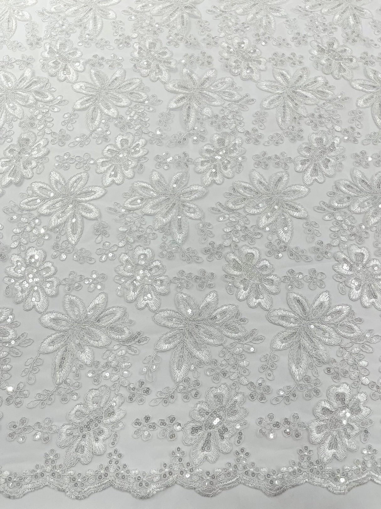 Metallic Floral Lace Design Embroidered Polyester Fabric - Floral Lace, 54" Width (1 Yard)