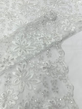 Metallic Floral Lace Design Embroidered Polyester Fabric - Floral Lace, 54" Width (1 Yard)