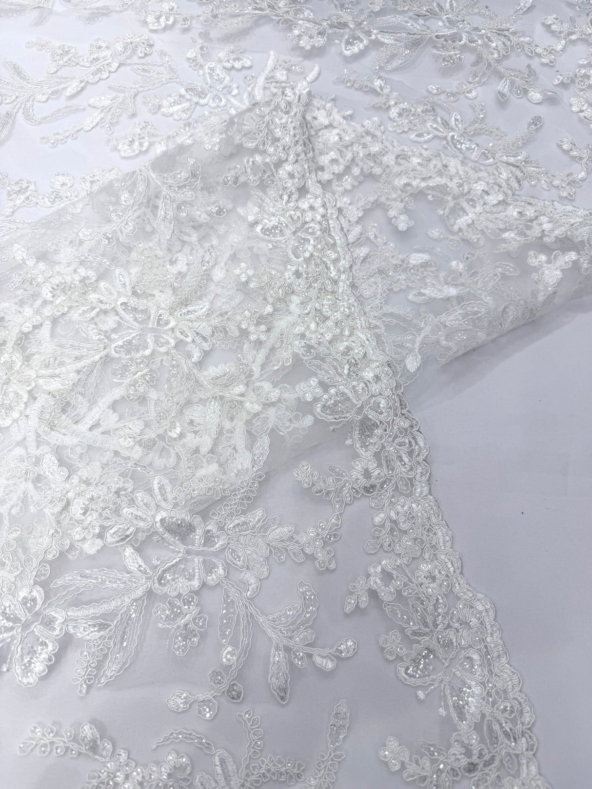 Butterfly Corded Lace Fabric - Butterfly Embroidery, Metallic Sequins, 54" Width (1 Yard)