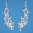 Beaded Corded Floral Lace Applique Embroidered On 100 Percent Polyester Organza Fabric - Floral Applique, 13" X 4" Each Side (1 Pair)