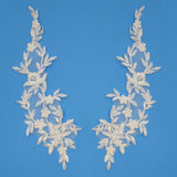 1 Pair Beaded & Corded Floral Lace Applique Embroidered on 100% Polyester Organza 13" x 4" Each Side