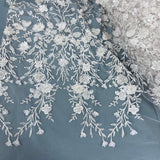 1 Yard Beaded 3D Floral Lace Fabric Rhinestone Embroidered 100 Percent Polyester Net Mesh 51 inch Width