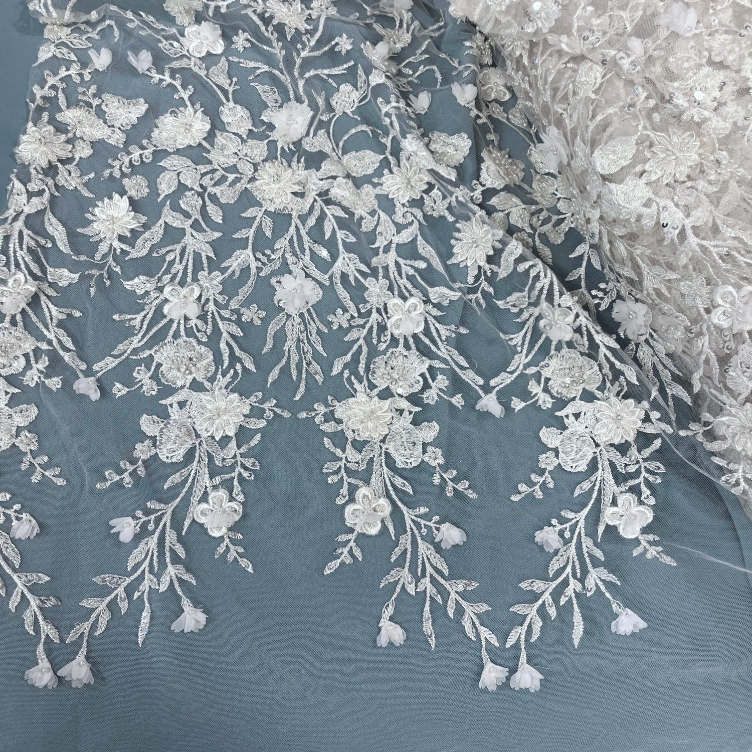 Beaded 3D Floral Lace Fabric