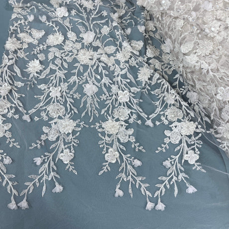 Beaded 3D Floral Lace Fabric