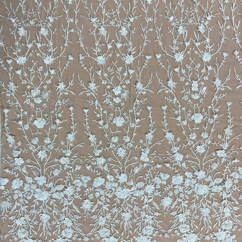1 Yard Beaded 3D Floral Lace Fabric Rhinestone Embroidered 100 Percent Polyester Net Mesh 51 inch Width