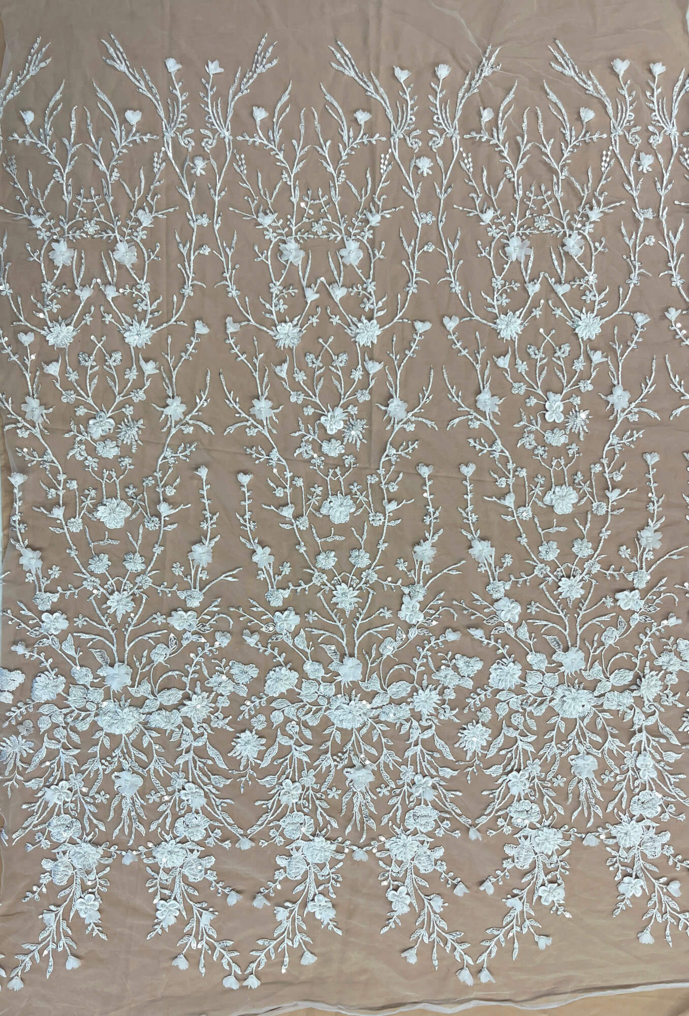 1 Yard Beaded 3D Floral Lace Fabric Rhinestone Embroidered 100 Percent Polyester Net Mesh 51 inch Width