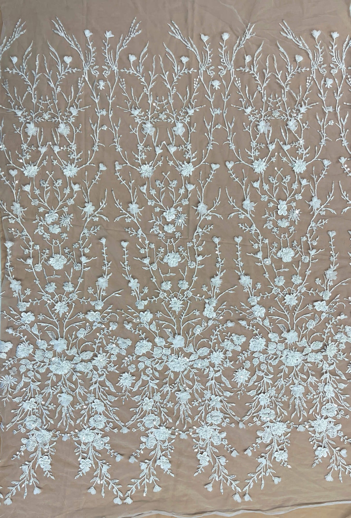 Beaded 3D Floral Lace Fabric