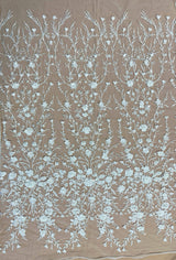 Beaded 3D Floral Lace Fabric