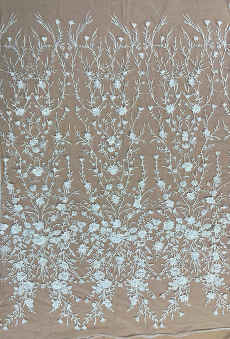 Beaded 3D Floral Lace Fabric