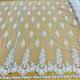Beaded Corded Floral Lace White Mesh