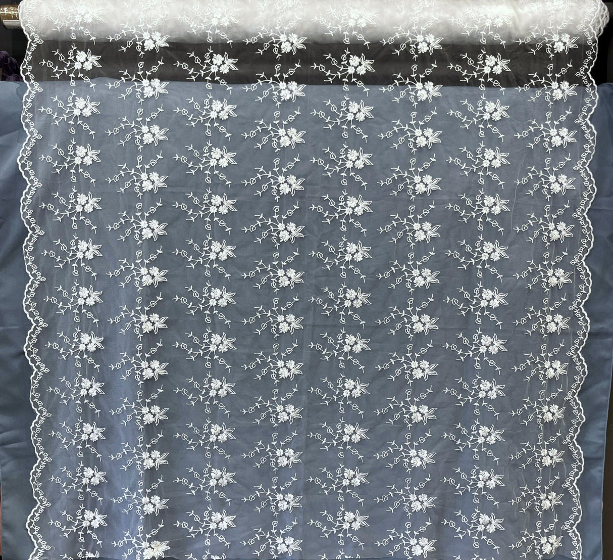 Floral Embroidered Lace Fabric White