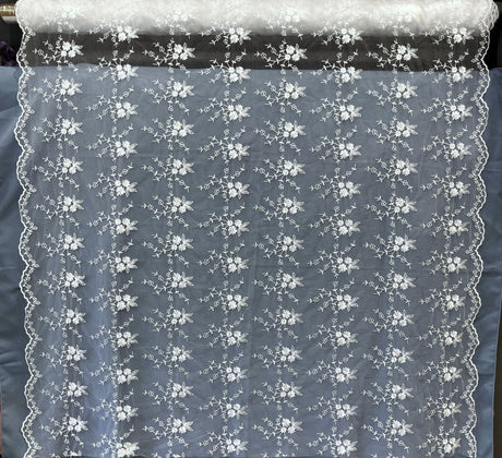 Floral Embroidered Lace Fabric White