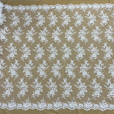 Corded Floral Lace Fabric Ivory