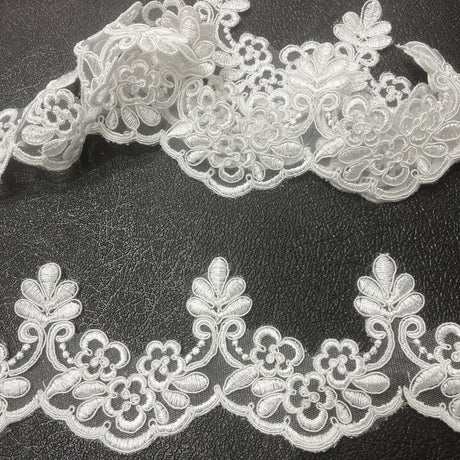 Corded Lace Trim Floral Embroidered 3" Wide