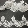 Floral Corded Lace Trim 100 Percent Polyester Fabric - Floral Embroidered Scalloped Edge, 3" Width (1 Yard)