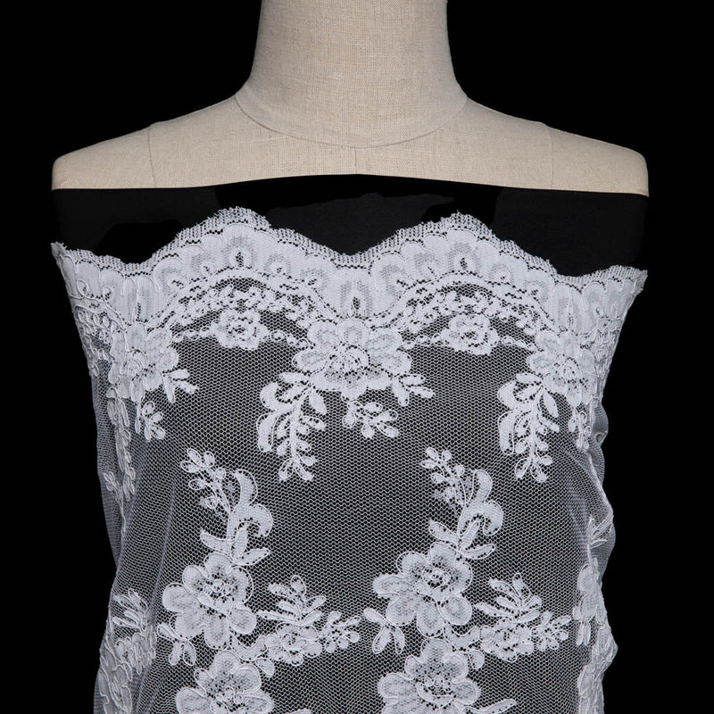 1 Yard Elegant Re-Embroidery Lace Fabric with Cord, Floral Design, 52"/54" Wide