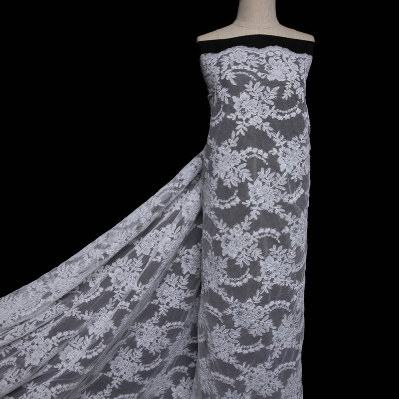 1 Yard Elegant Re-Embroidery Corded Lace Fabric, Floral Pattern, 52"/54" Wide