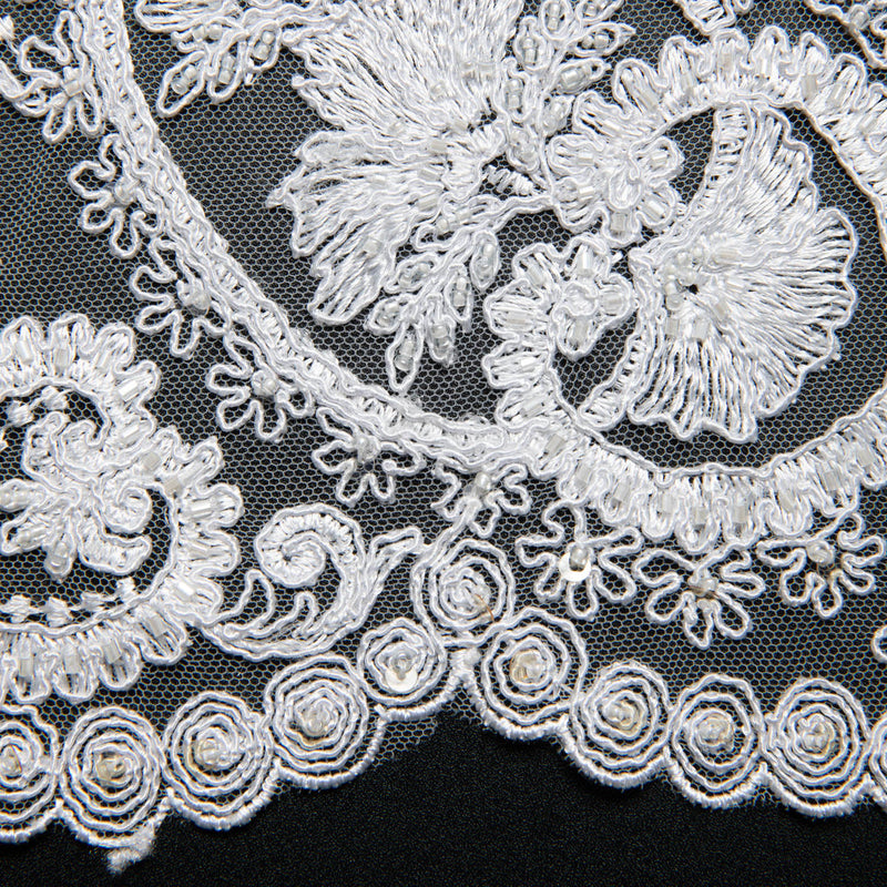 1 Yard Tulle Lace Fabric Embroidered with Sequins and Intricate Floral Pattern, 52" Wide
