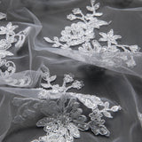 1 Yard Tulle Lace Fabric with Beautiful Floral Embroidery, 52" Wide