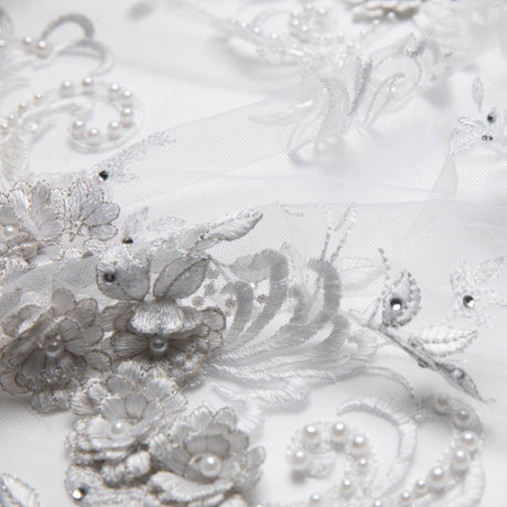 1 Yard Sophisticated 3D Floral Applique Embroidered Tulle Lace Fabric 52" Wide for Wedding & Evening Wear