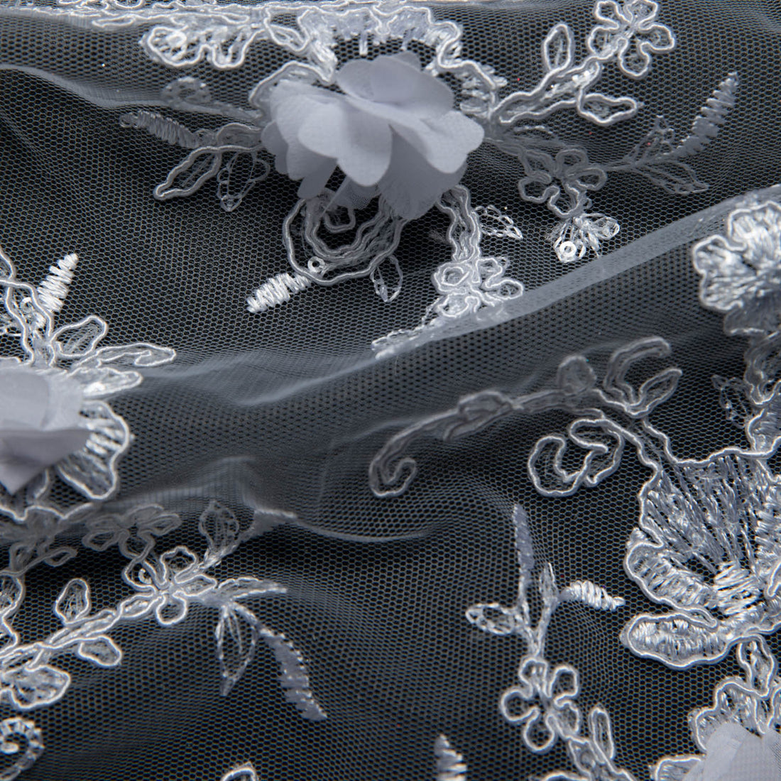 1 Yard Embroidered Tulle Lace Fabric with 3D Floral Applique 52" Wide Costume Textile