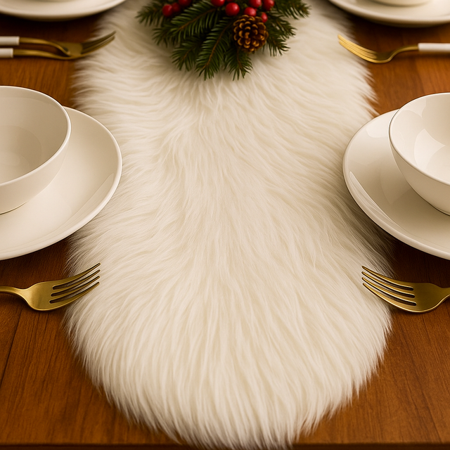 Faux Fur Table Runner White