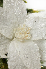 White Glitter Poinsettia Stem 26 Inch Christmas Floral Decoration