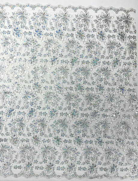 Metallic Floral Lace Design Embroidered Polyester Fabric - Floral Lace, 54" Width (1 Yard)