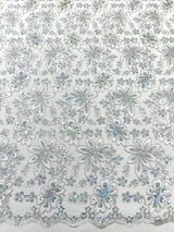 Metallic Floral Lace Design Embroidered Polyester Fabric - Floral Lace, 54" Width (1 Yard)