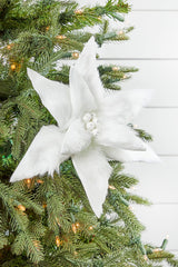 22" x 12" White Fur Jewel Poinsettia Stem
