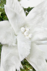 White Fur Jewel Poinsettia Stem 22 Inch Luxury Christmas Decor