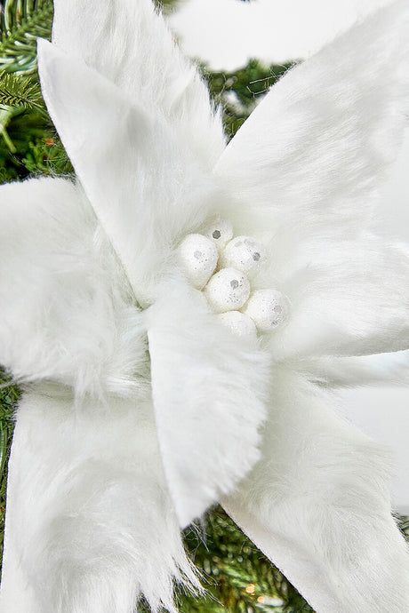 22" x 12" White Fur Jewel Poinsettia Stem